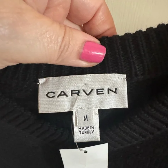 Carven V Neck Black V Neck Top with Multicolor Fringe - Picture 3 of 6